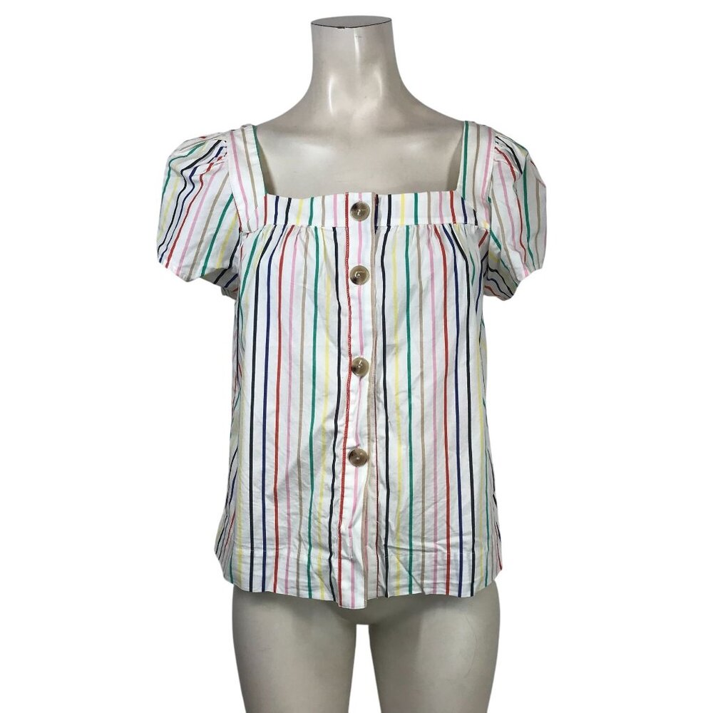 J. CREW - WOMEN'S XS - MULTICOLOR RAINBOW STRIPE SHORT SLEEVE BUTTON UP TOP